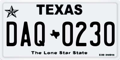 TX license plate DAQ0230
