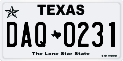 TX license plate DAQ0231