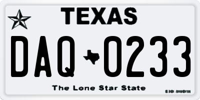 TX license plate DAQ0233
