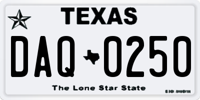 TX license plate DAQ0250