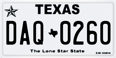 TX license plate DAQ0260