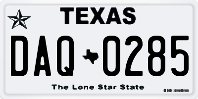 TX license plate DAQ0285