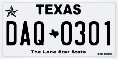 TX license plate DAQ0301