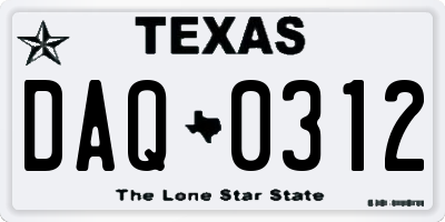 TX license plate DAQ0312