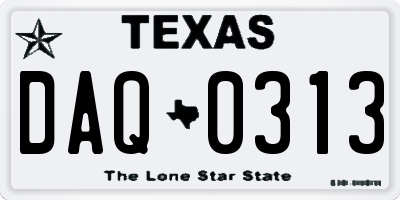 TX license plate DAQ0313