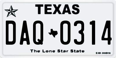 TX license plate DAQ0314