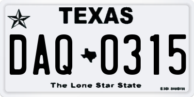 TX license plate DAQ0315
