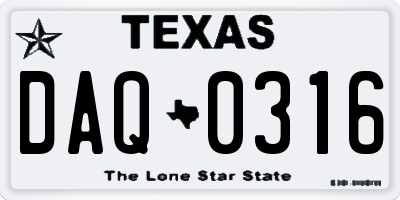 TX license plate DAQ0316