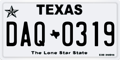 TX license plate DAQ0319