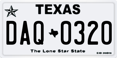 TX license plate DAQ0320