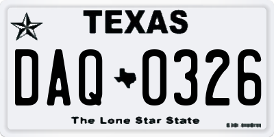 TX license plate DAQ0326