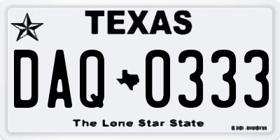 TX license plate DAQ0333
