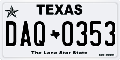 TX license plate DAQ0353