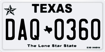 TX license plate DAQ0360