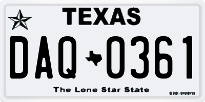 TX license plate DAQ0361