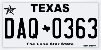 TX license plate DAQ0363