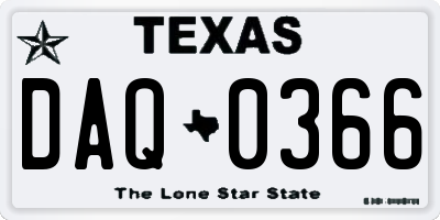 TX license plate DAQ0366