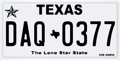 TX license plate DAQ0377