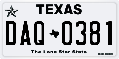 TX license plate DAQ0381