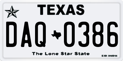 TX license plate DAQ0386