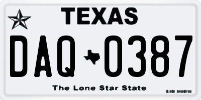TX license plate DAQ0387
