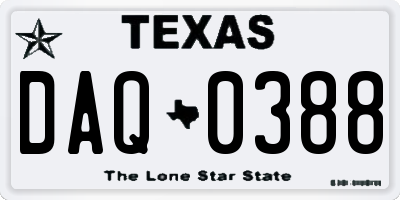 TX license plate DAQ0388