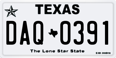 TX license plate DAQ0391