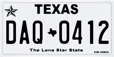 TX license plate DAQ0412