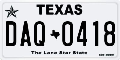 TX license plate DAQ0418