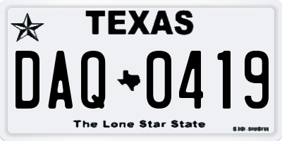 TX license plate DAQ0419