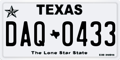 TX license plate DAQ0433