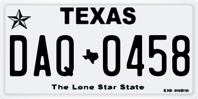 TX license plate DAQ0458