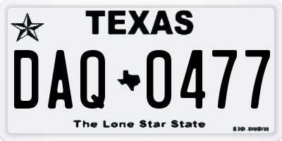 TX license plate DAQ0477