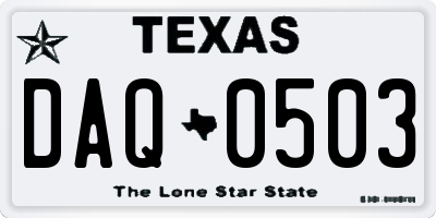 TX license plate DAQ0503