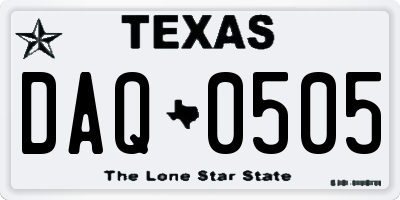 TX license plate DAQ0505