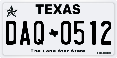 TX license plate DAQ0512