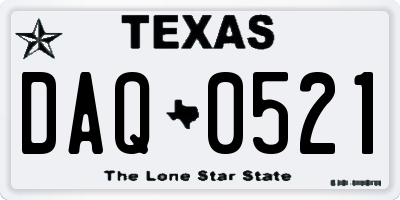 TX license plate DAQ0521