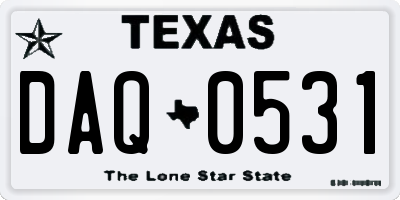 TX license plate DAQ0531