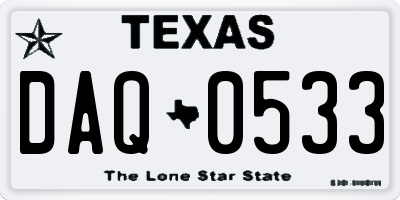 TX license plate DAQ0533