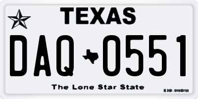 TX license plate DAQ0551