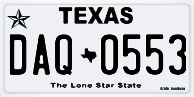 TX license plate DAQ0553