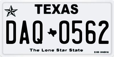 TX license plate DAQ0562