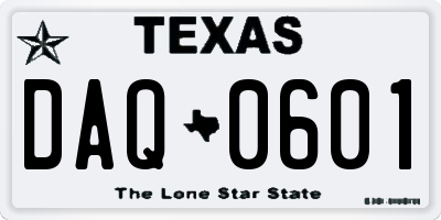 TX license plate DAQ0601