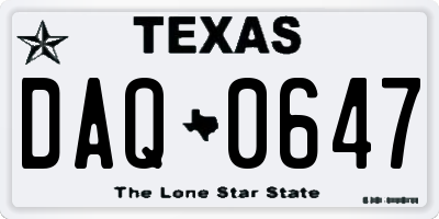 TX license plate DAQ0647