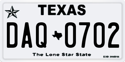 TX license plate DAQ0702