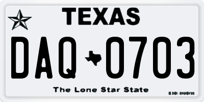 TX license plate DAQ0703