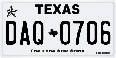 TX license plate DAQ0706