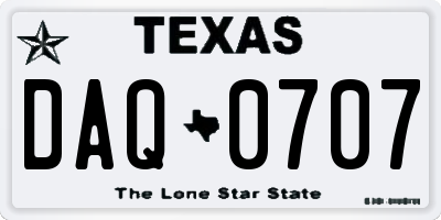 TX license plate DAQ0707