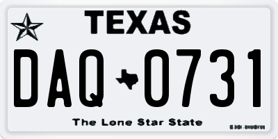 TX license plate DAQ0731