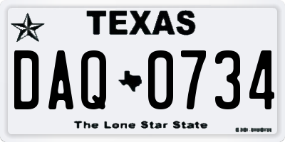 TX license plate DAQ0734